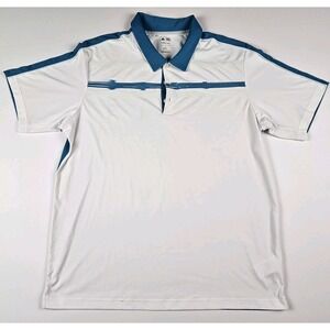 ADIDAS Climacool Polo Golf Shirt Men's Size Large White Blue Preppy Sporty